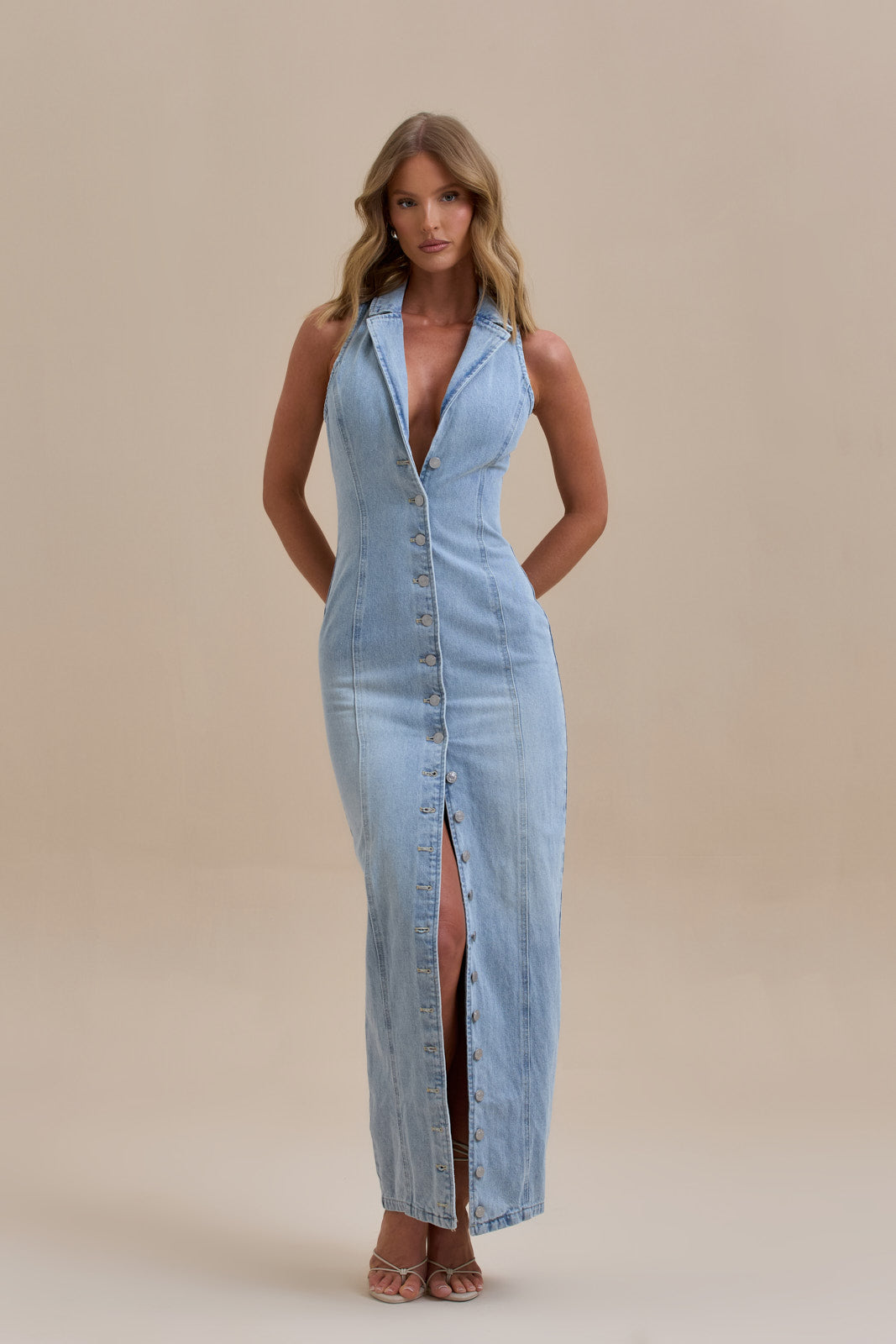 KENNY MAXI DRESS MID WASH DENIM – Wander Doll