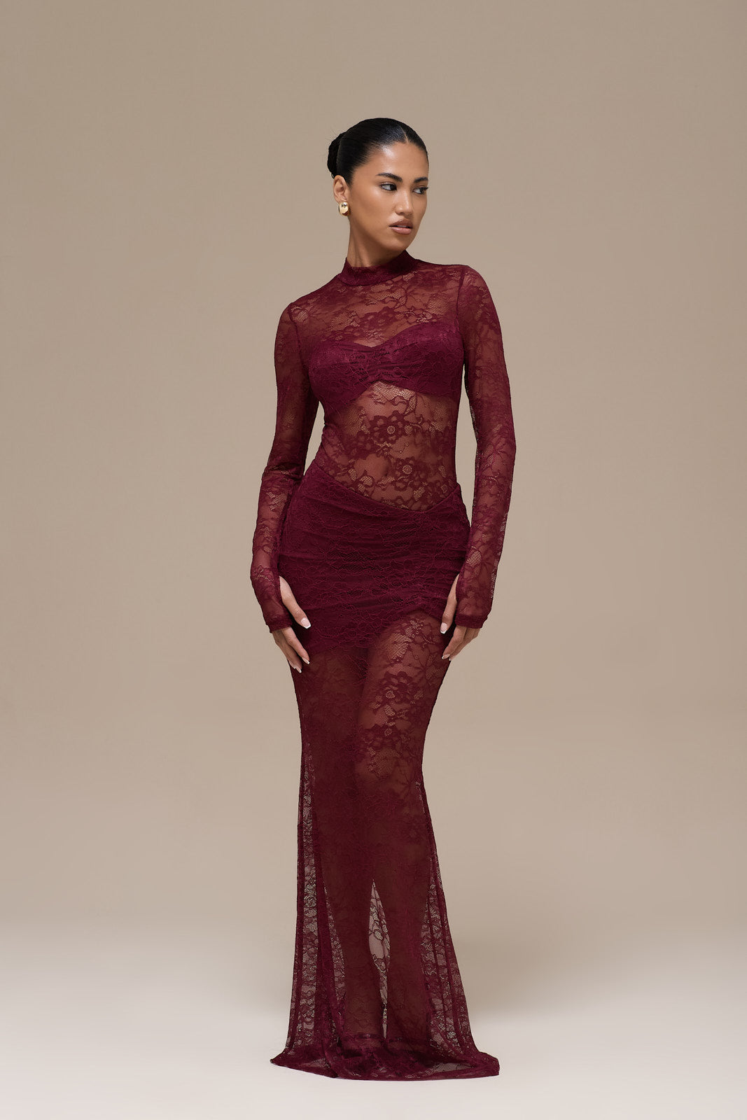 BRITNEY LACE MAXI SKIRT | WINE S
