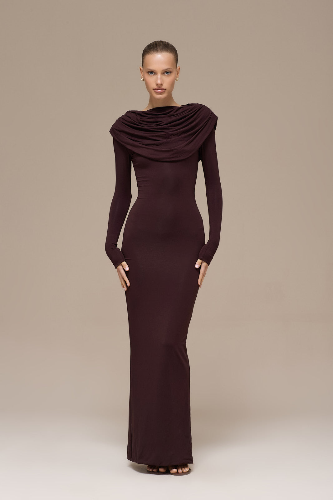chinese dress ladies La Lune Ruched Halter Maxi Dress | Espresso | Dresses main image 0