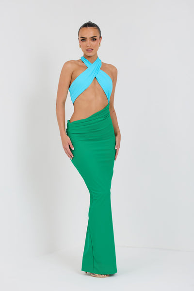Madison Dress in Aqua & Green