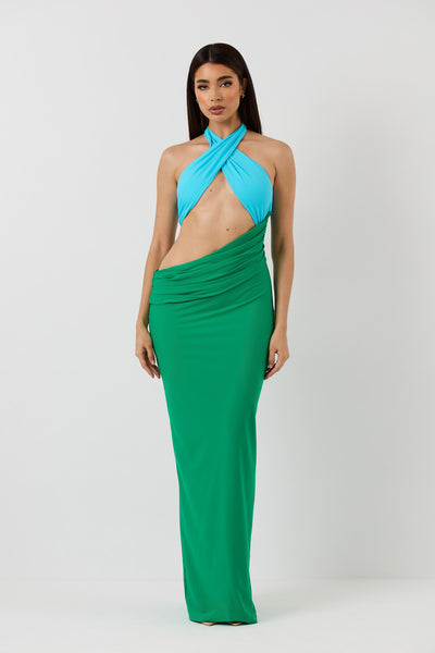 Madison Dress in Aqua & Green