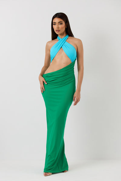 Madison Dress in Aqua & Green