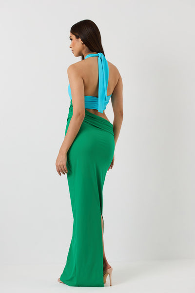 Madison Dress in Aqua & Green