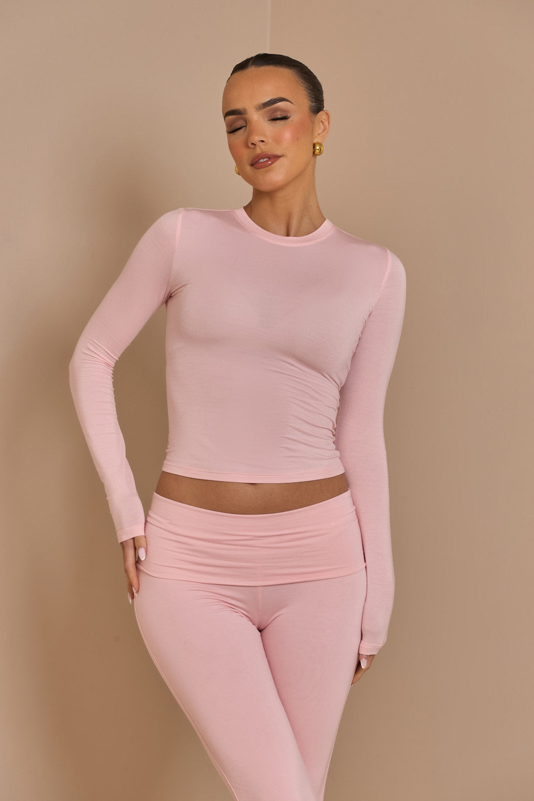 Emma long sleeve top in Strawberry milkshake