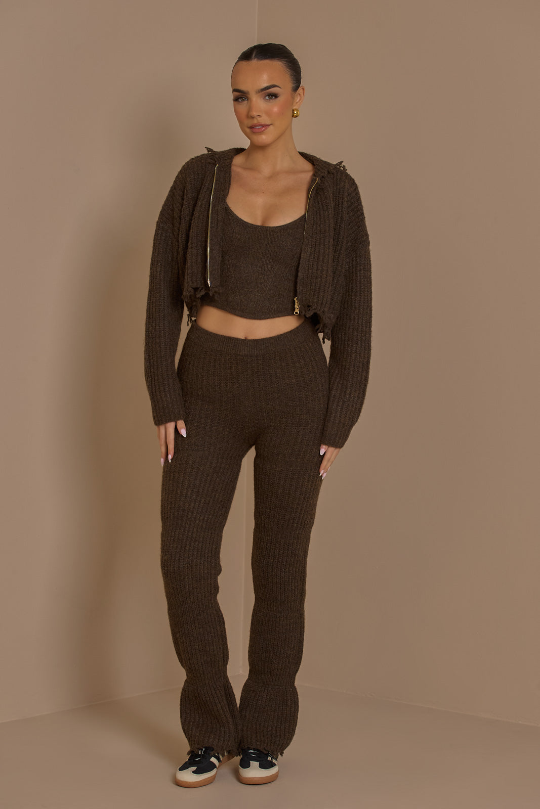 ROMI PREMIUM KNIT TROUSERS IN CHOCOLATE