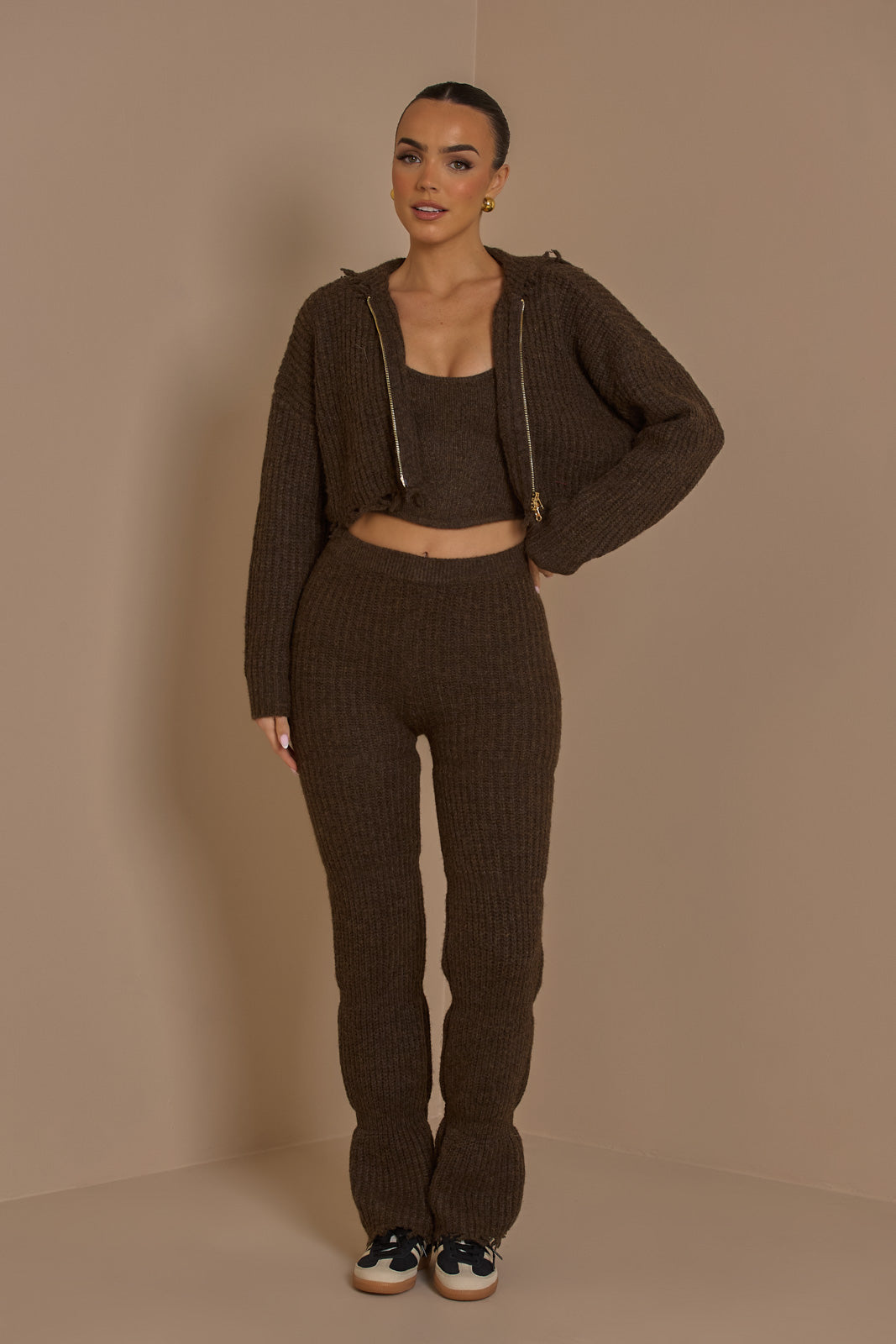 ROMI PREMIUM KNIT TROUSERS IN CHOCOLATE