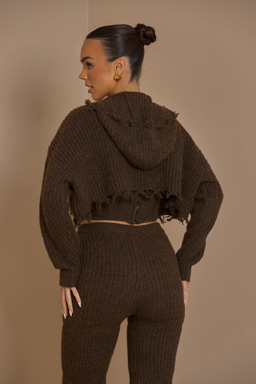 ROMI CROPPED KNIT JACKET IN CHOCOLATE
