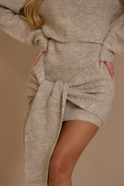 FC EMILY TIE DRESS IN OATMEAL