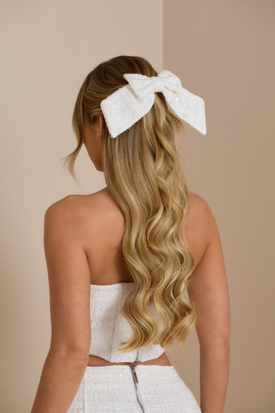 BOW CLIP | WHITE GLOSS TWEED
