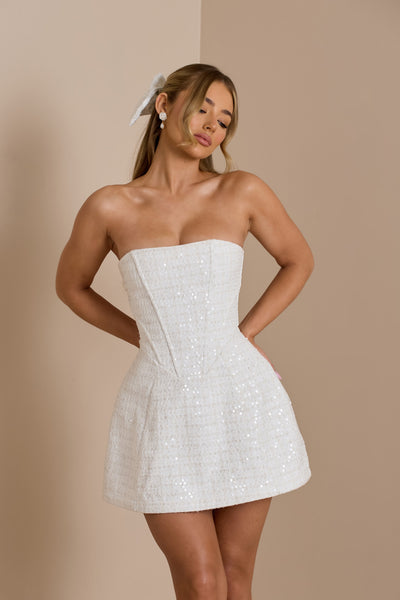Maya Dress | WHITE GLOSS TWEED