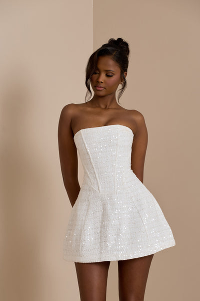 Maya Dress | WHITE GLOSS TWEED
