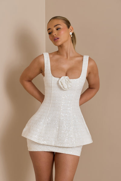 Sofia Dress | WHITE GLOSS TWEED
