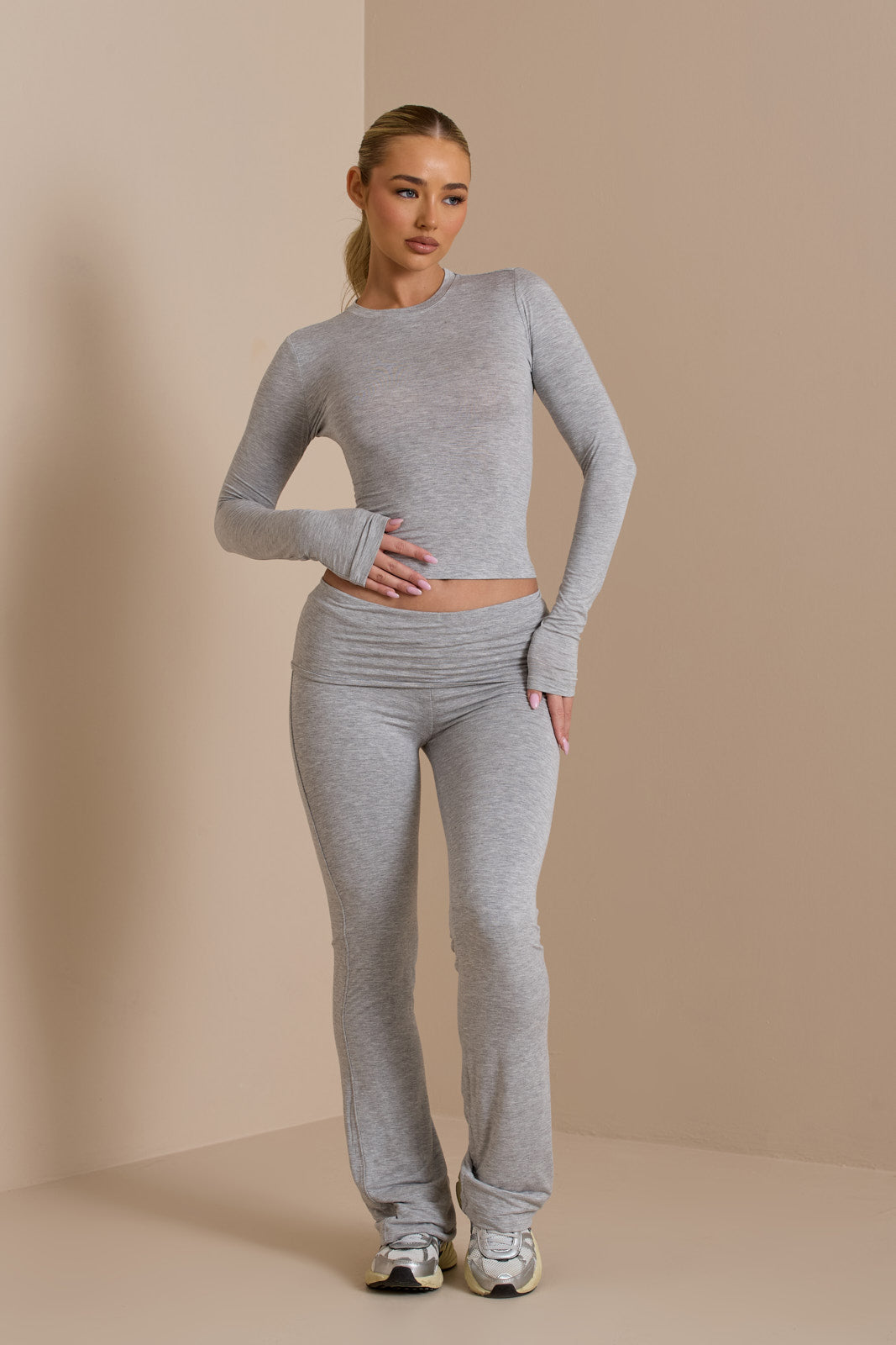 FC PETITE MARL GREY EMMA FOLD OVER LOUNGE TROUSER