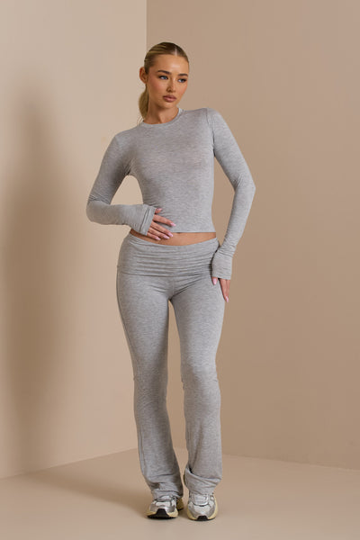 PETITE MARL GREY EMMA FOLD OVER LOUNGE TROUSER