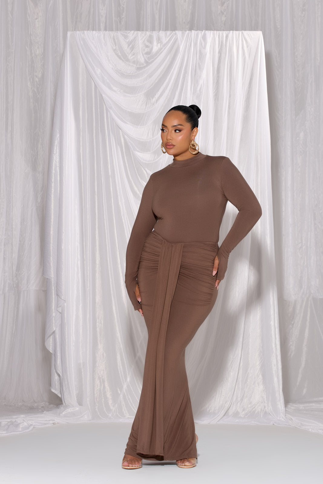 NARA DRAPE MAXI SKIRT | CHOCOLATE – Wander Doll