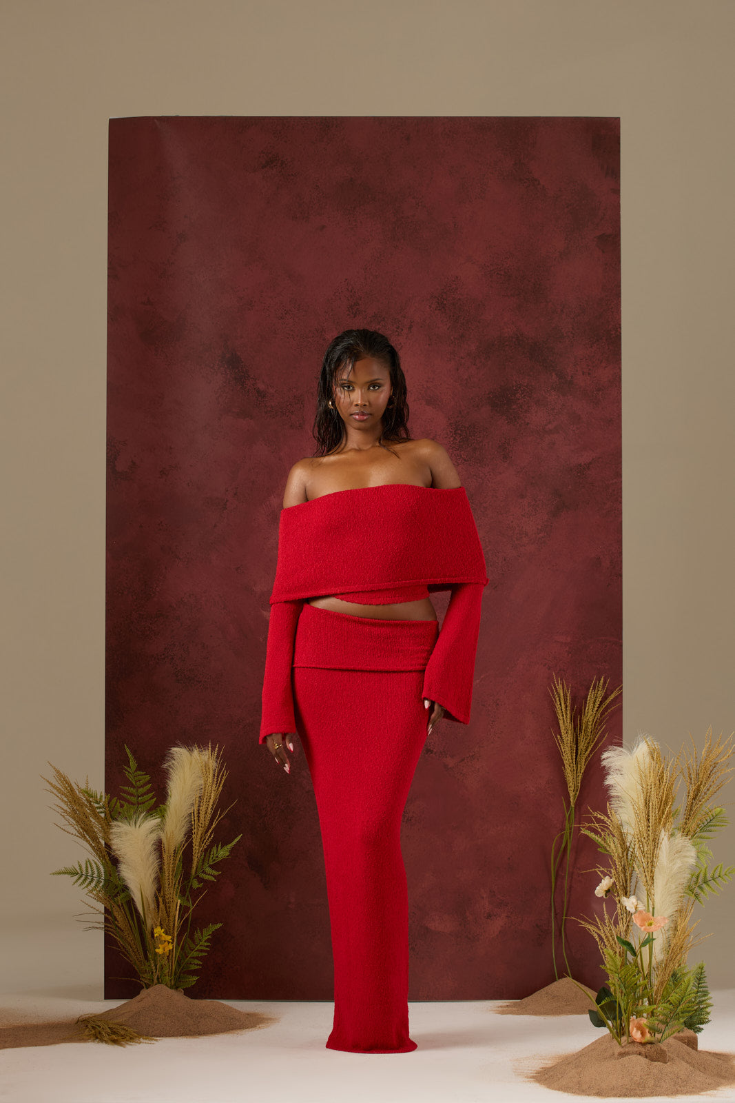 YASMIN BOUCLE KNIT CO-ORD | RED