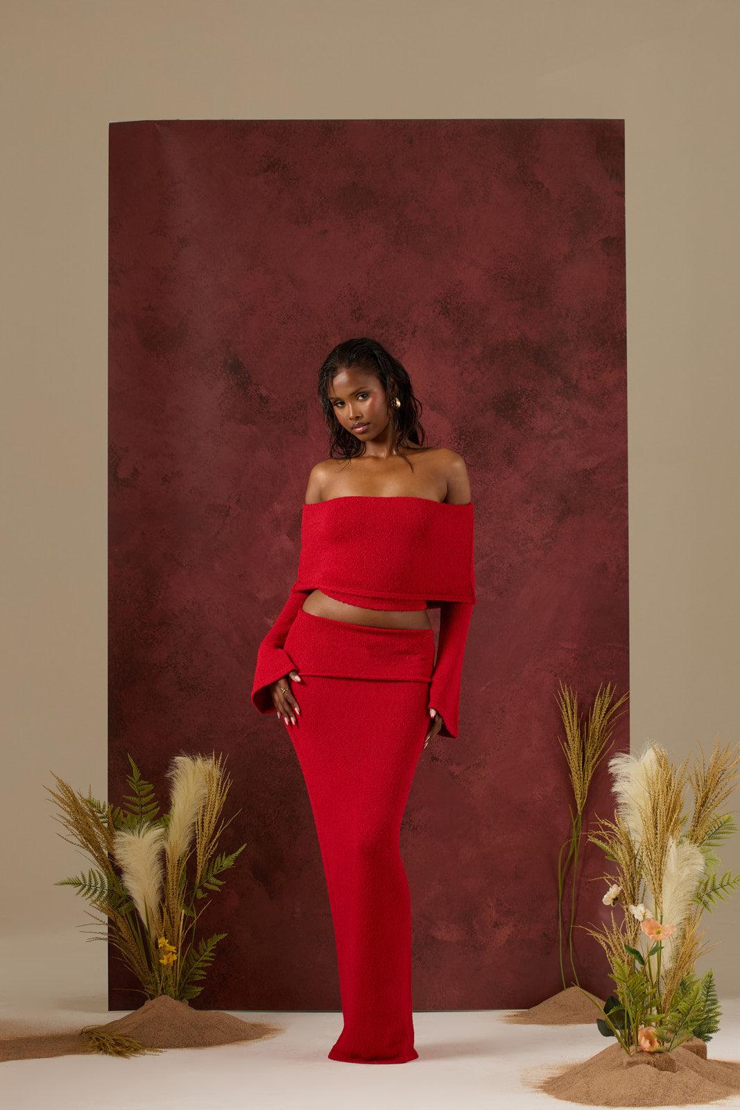 YASMIN BOUCLE KNIT CO-ORD | RED