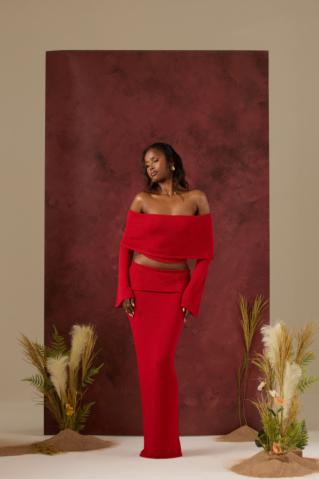 YASMIN BOUCLE KNIT CO-ORD | RED