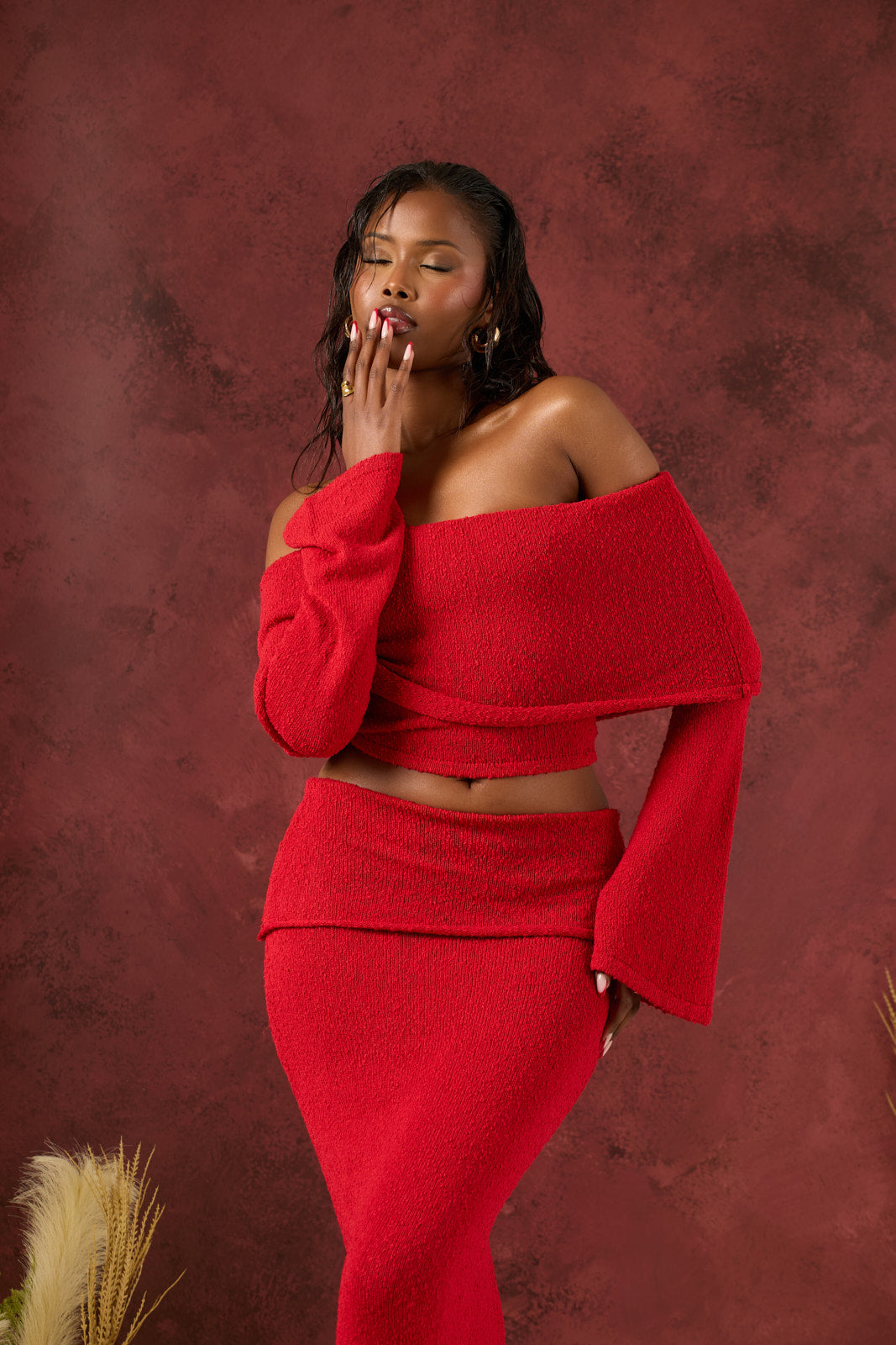 YASMIN BOUCLE KNIT CO-ORD | RED
