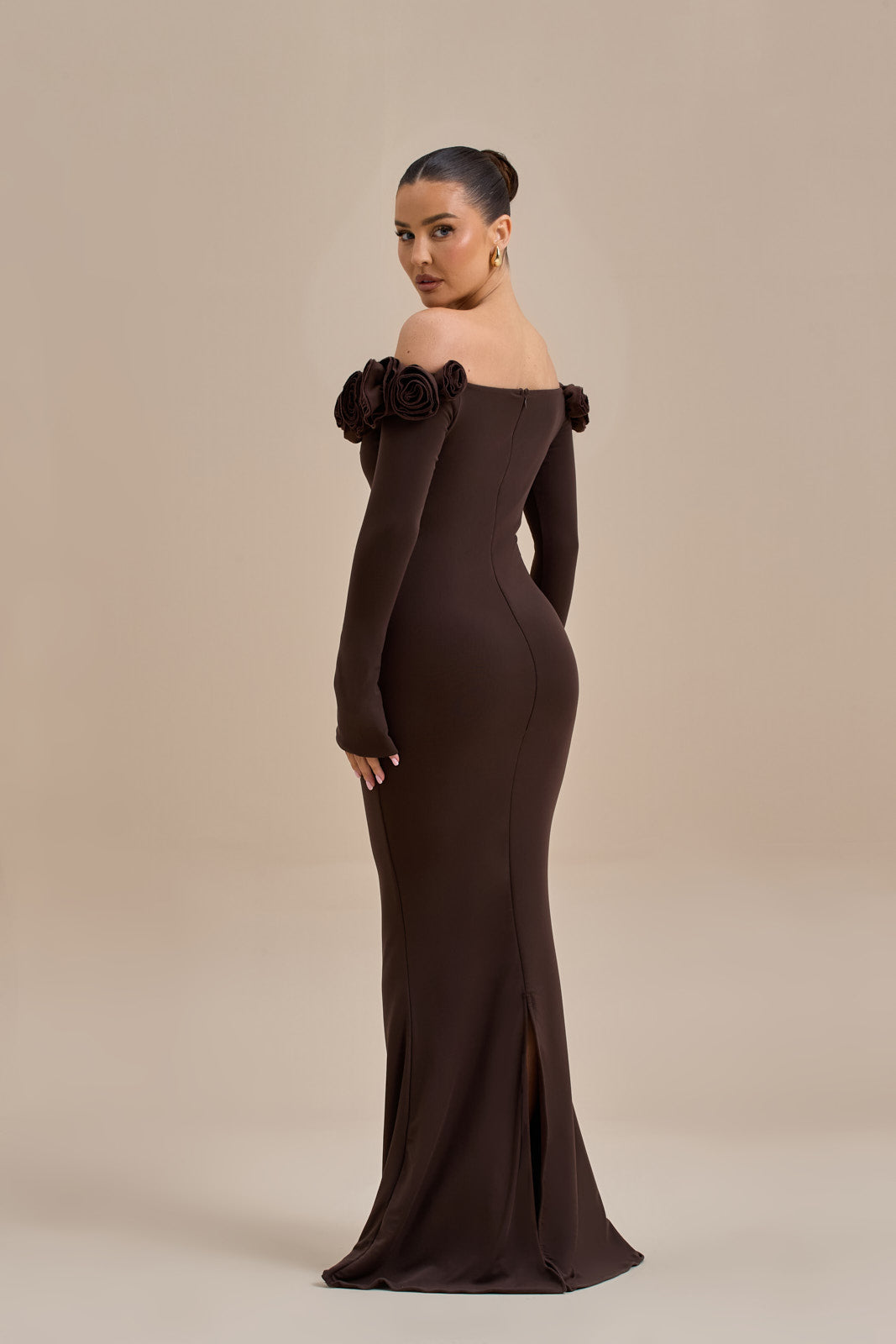brown satin dress maxi Chocolate Brown Satin Bandeau Arden Maxi Dress main image 1