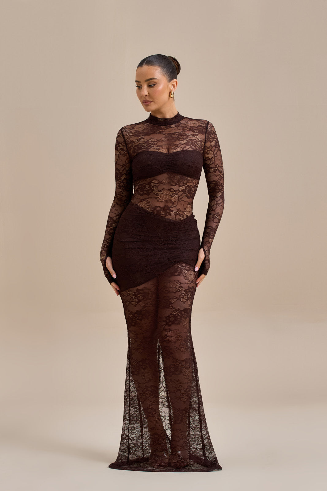 BRITNEY LACE MAXI SKIRT | CHOCOLATE