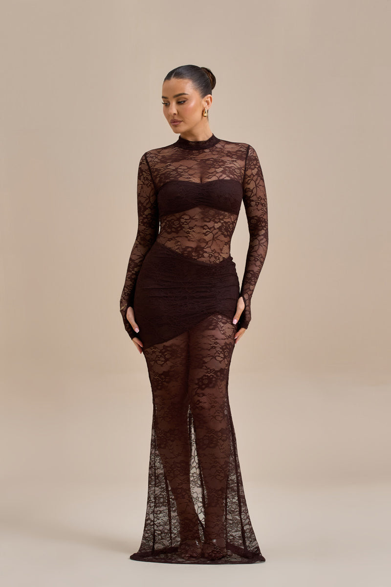 BRITNEY LACE MAXI SKIRT | CHOCOLATE