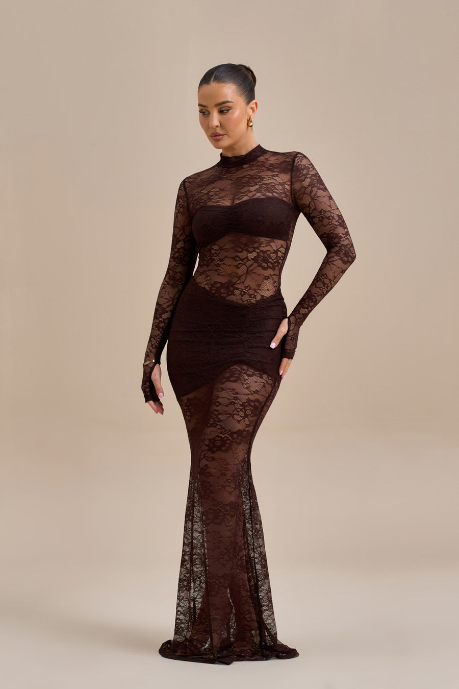 BRITNEY LACE MAXI SKIRT | CHOCOLATE