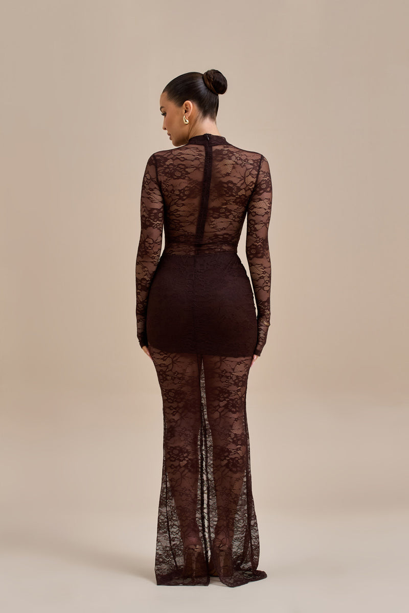 BRITNEY LACE MAXI SKIRT | CHOCOLATE