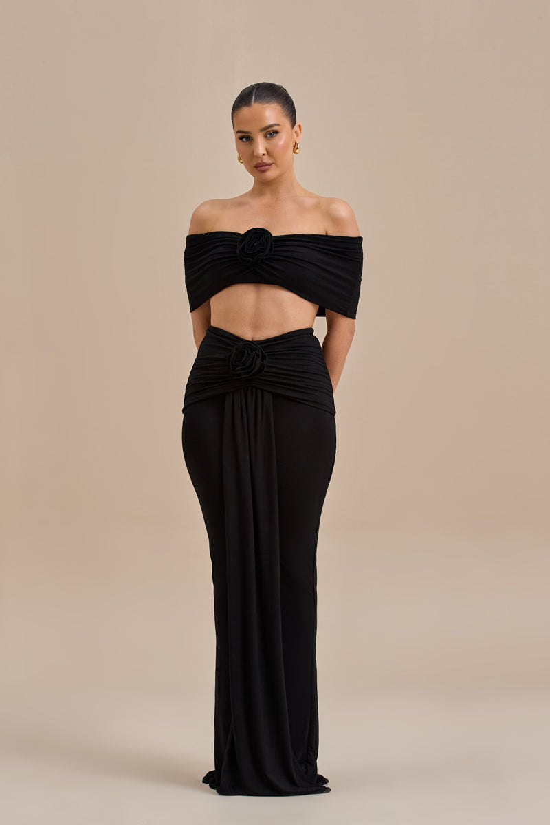 BELLE DRAPE MAXI SKIRT | BLACK