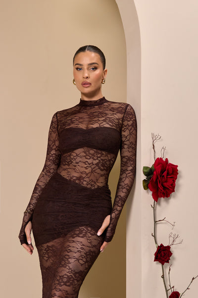 BRITNEY LACE MAXI SKIRT | CHOCOLATE