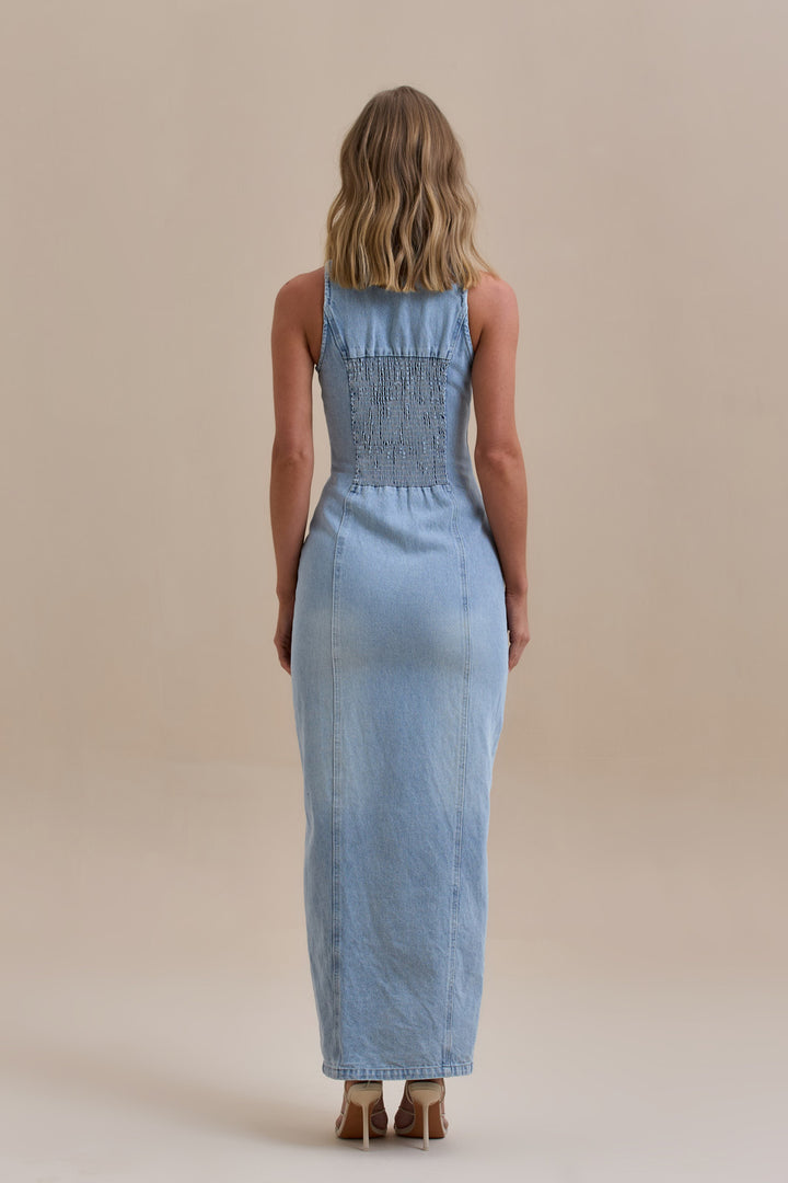 KENNY MAXI DRESS | MID WASH DENIM Wander Doll KENNY MAXI DRESS | MID WASH DENIM Wander Doll