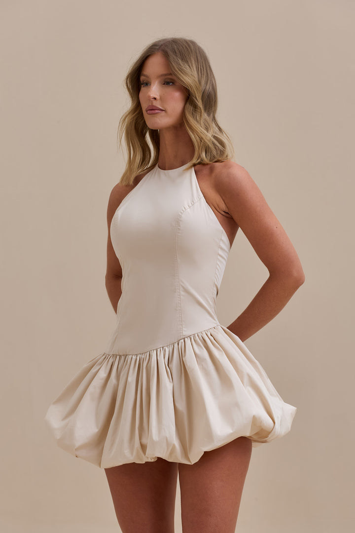 beige mini dress women Marona Cotton Mini Dress in Beige Melange