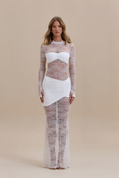 BRITNEY LACE MAXI SKIRT | WHITE