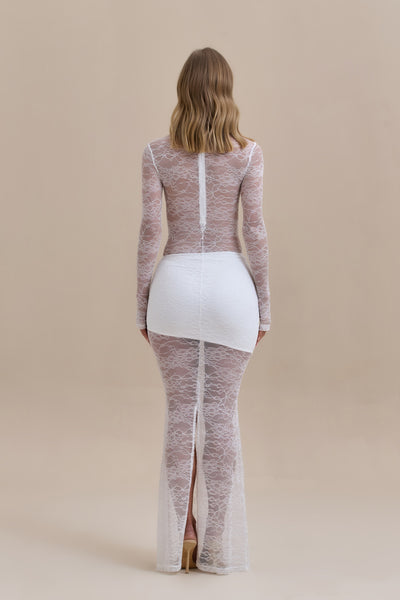 BRITNEY LACE MAXI SKIRT | WHITE