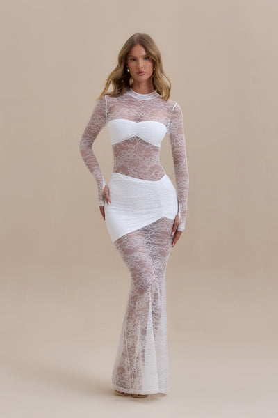 BRITNEY LACE MAXI SKIRT | WHITE