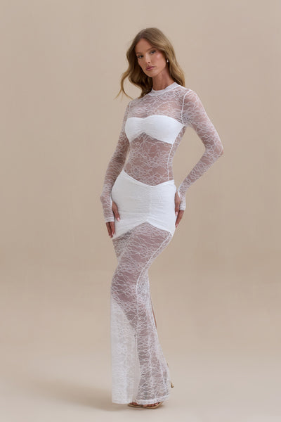 BRITNEY LACE MAXI SKIRT | WHITE