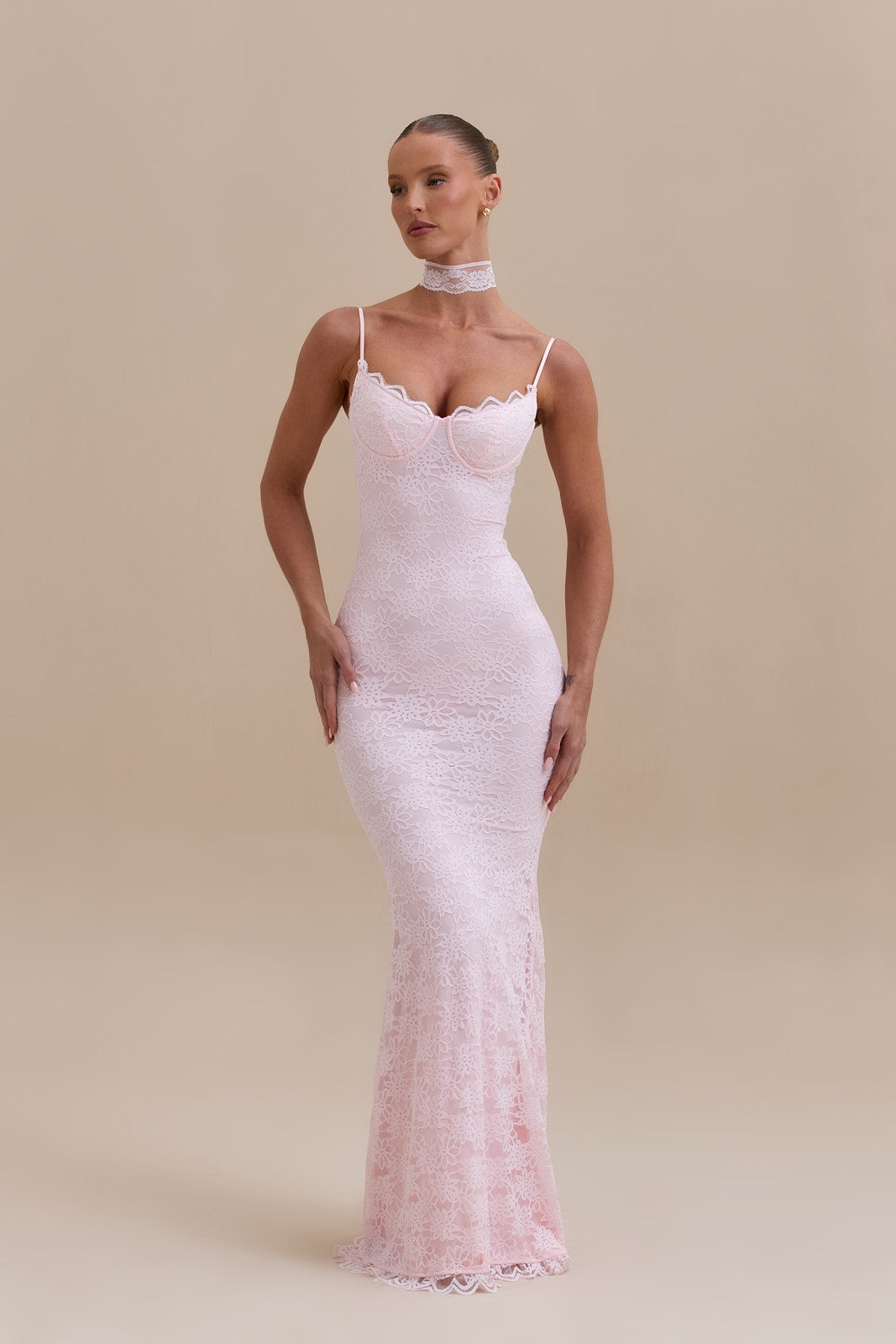 pink lace dress maxi OW Collection x REVOLVE Flora in Heavyweight chiffon fabric Farida Pink Lace Maxi Dress