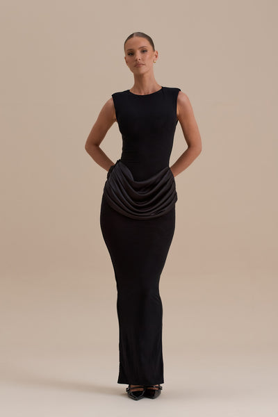 EMAN SATIN MAXI DRESS | BLACK