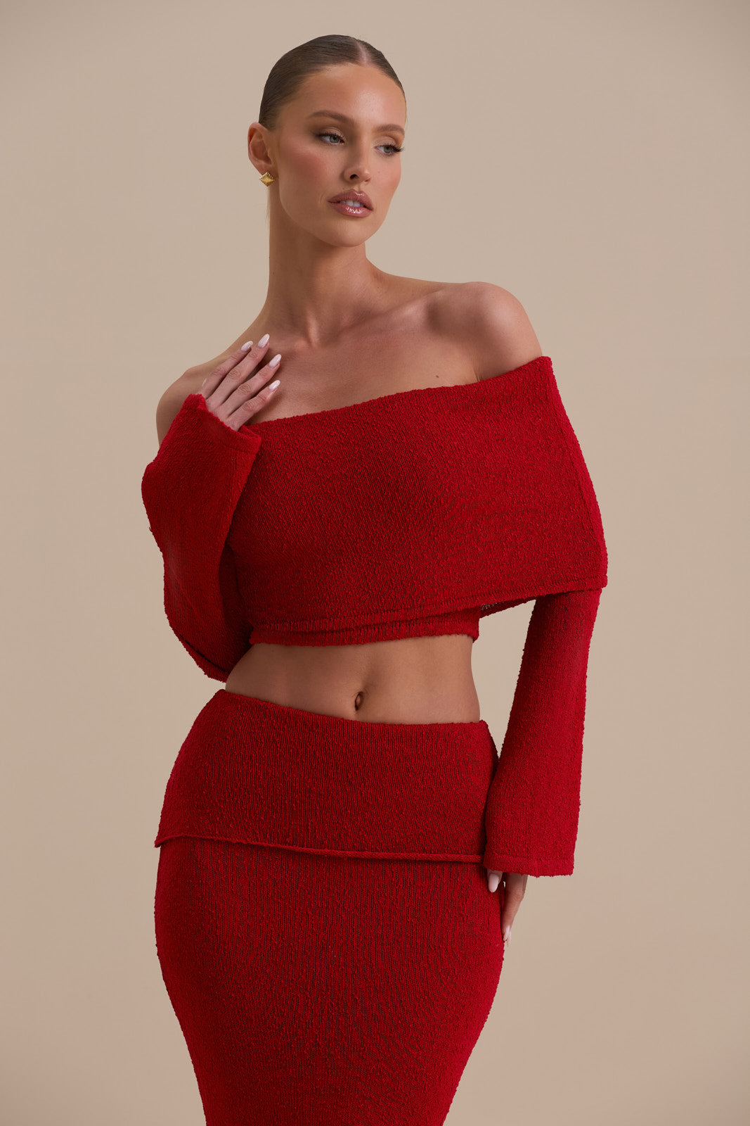 YASMIN BOUCLE KNIT CO-ORD | RED
