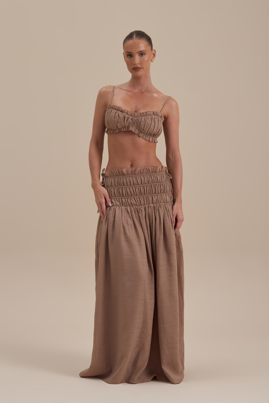 SOULIE RUCHED TIE BACK BRALETTE TOP | MOCHA MOUSSE