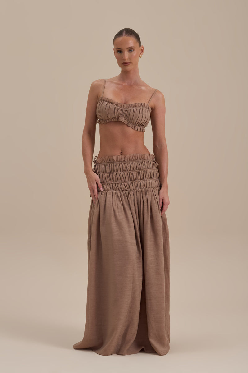 SOULIE RUCHED TIE BACK BRALETTE TOP | MOCHA MOUSSE