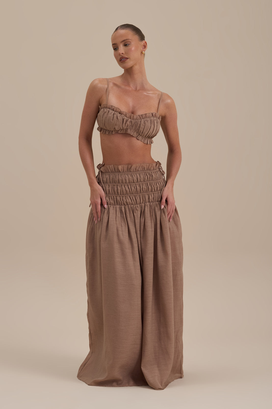 SOULIE RUCHED TIE BACK BRALETTE TOP | MOCHA MOUSSE
