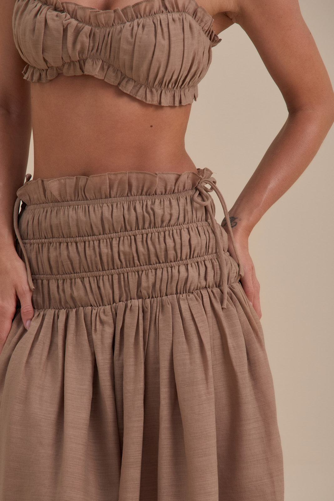 SOULIE RUCHED TIE BACK BRALETTE TOP | MOCHA MOUSSE