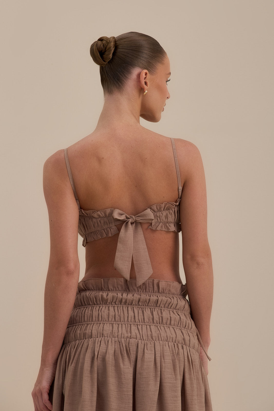 SOULIE RUCHED TIE BACK BRALETTE TOP | MOCHA MOUSSE