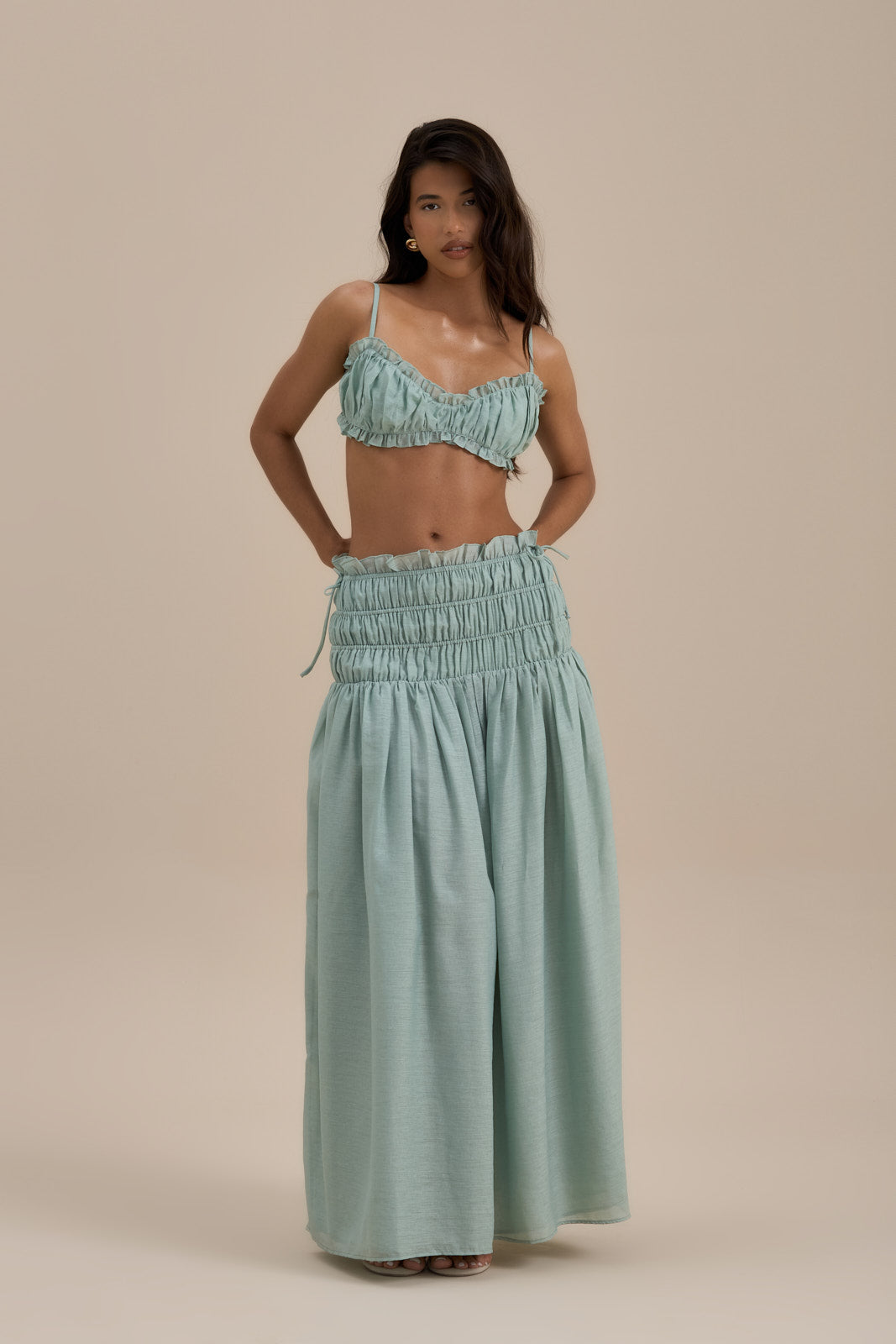 SOULIE SHIRRED WAIST MAXI SKIRT | SAGE