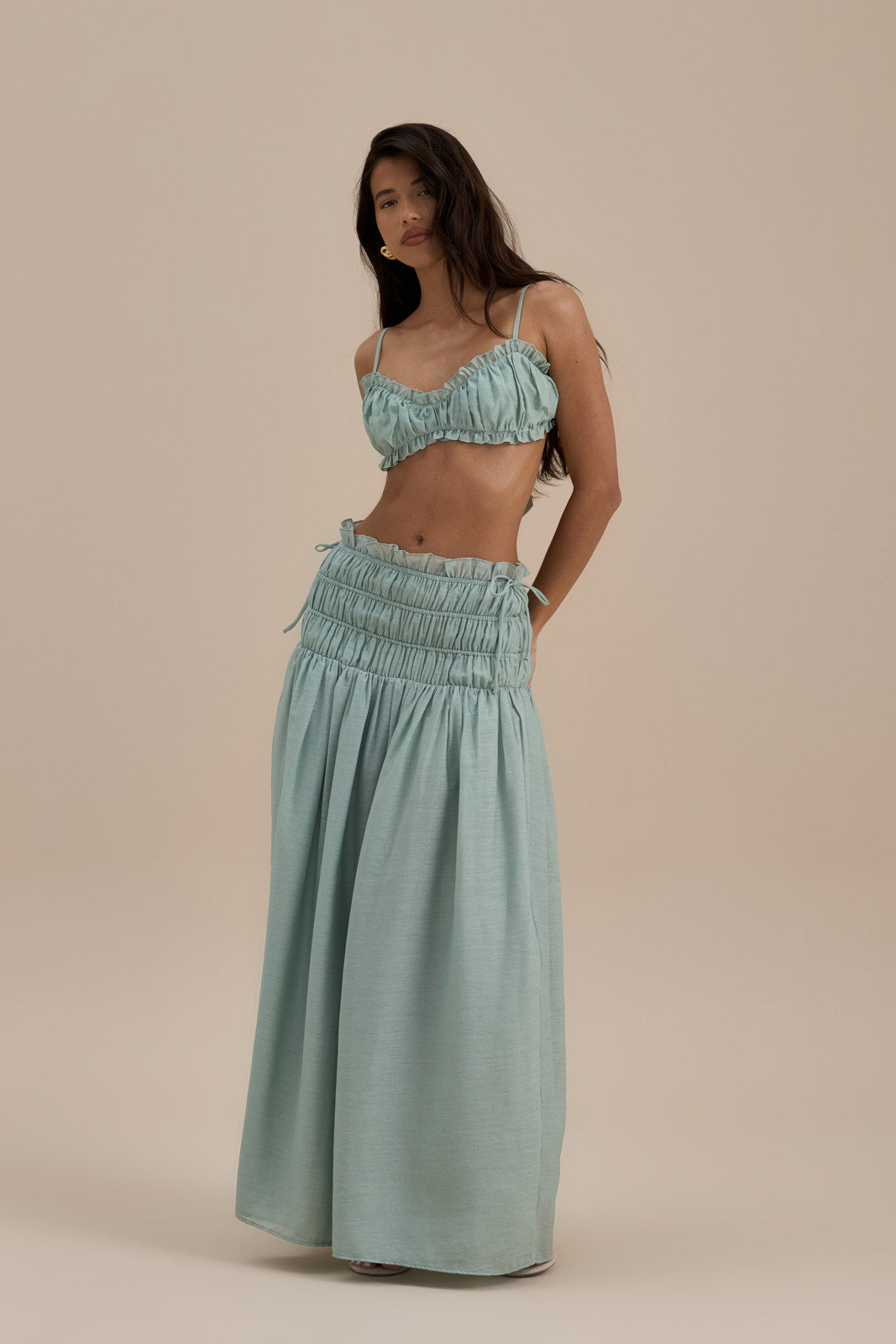 SOULIE SHIRRED WAIST MAXI SKIRT | SAGE