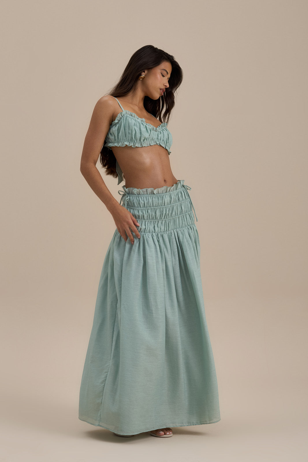 SOULIE SHIRRED WAIST MAXI SKIRT | SAGE