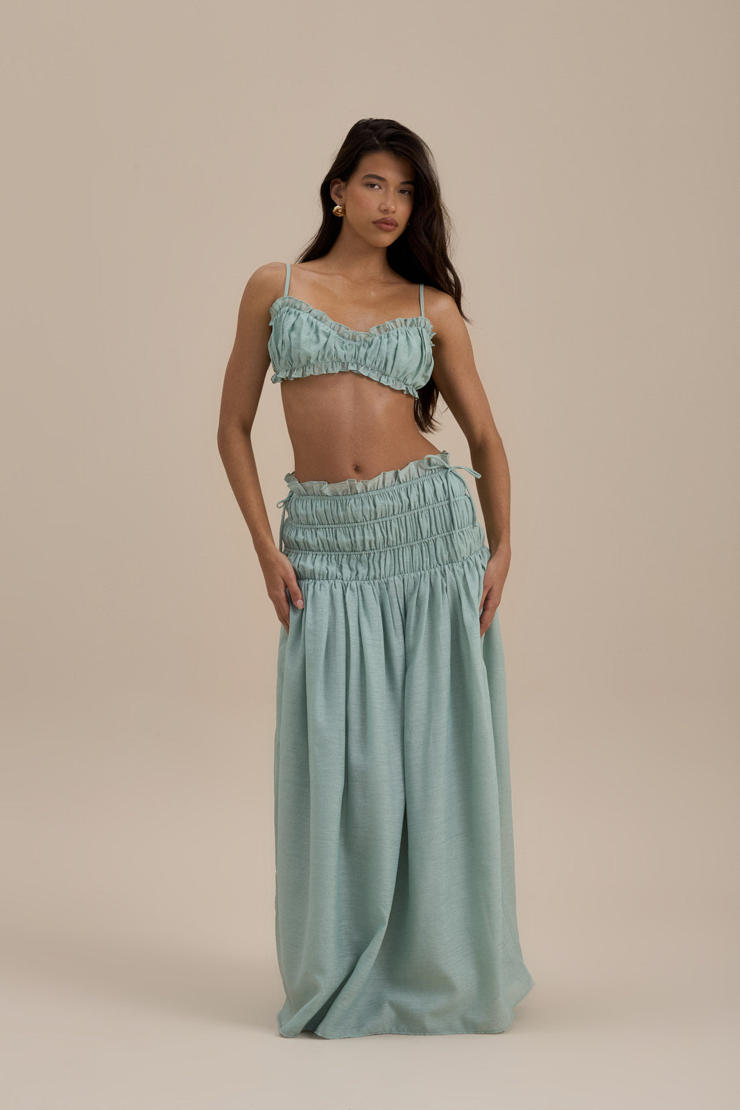 SOULIE SHIRRED WAIST MAXI SKIRT | SAGE