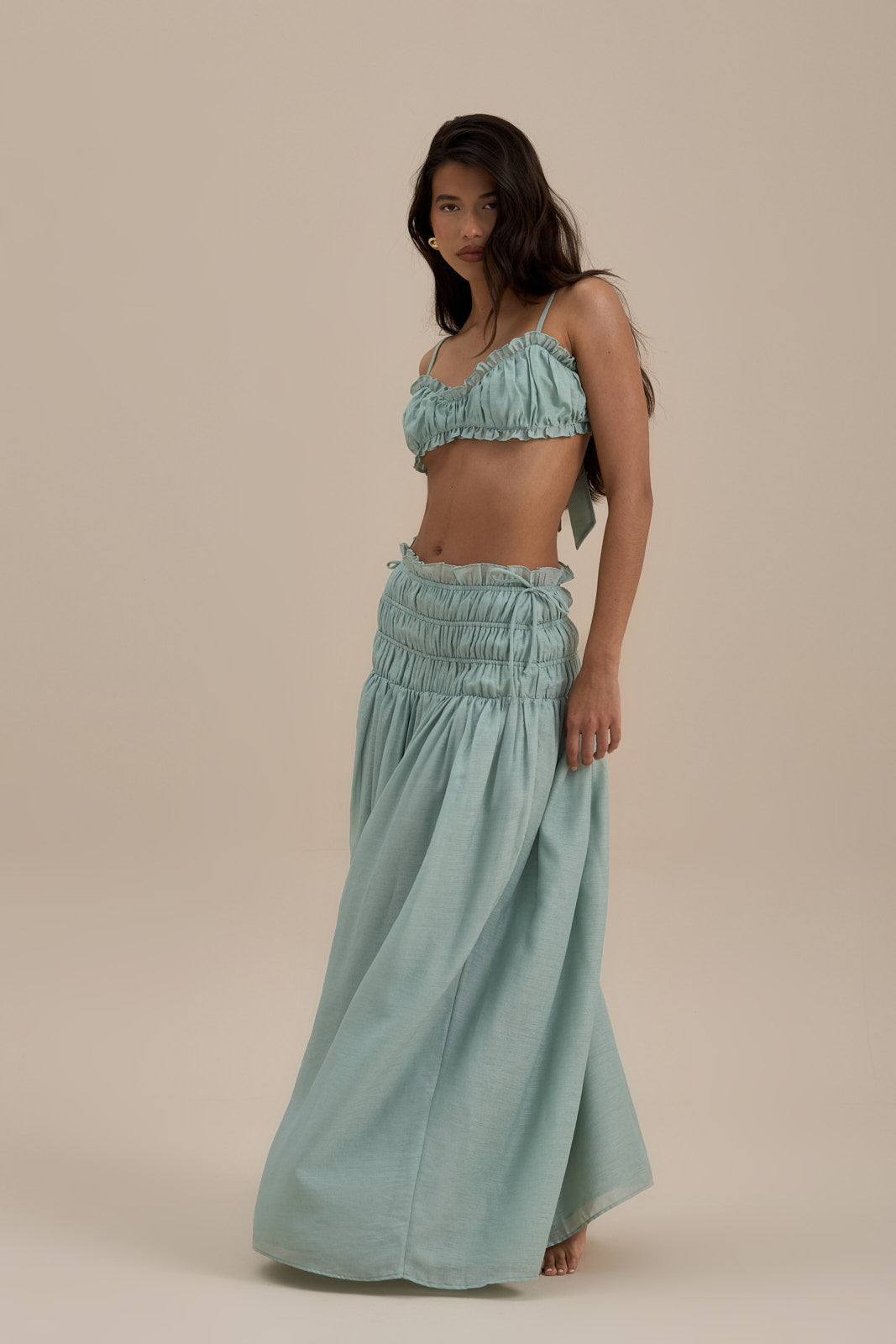 SOULIE SHIRRED WAIST MAXI SKIRT | SAGE