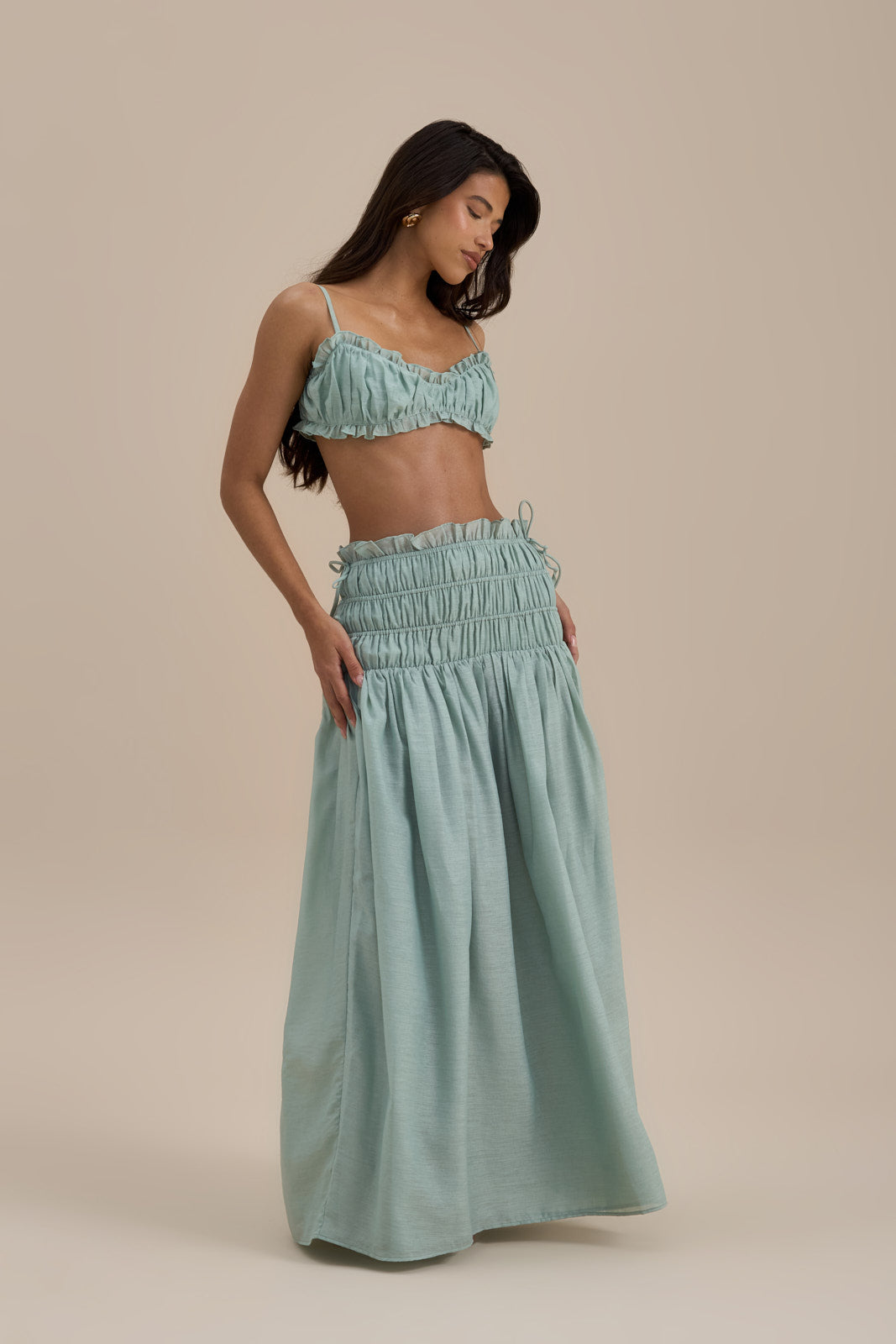 SOULIE SHIRRED WAIST MAXI SKIRT | SAGE